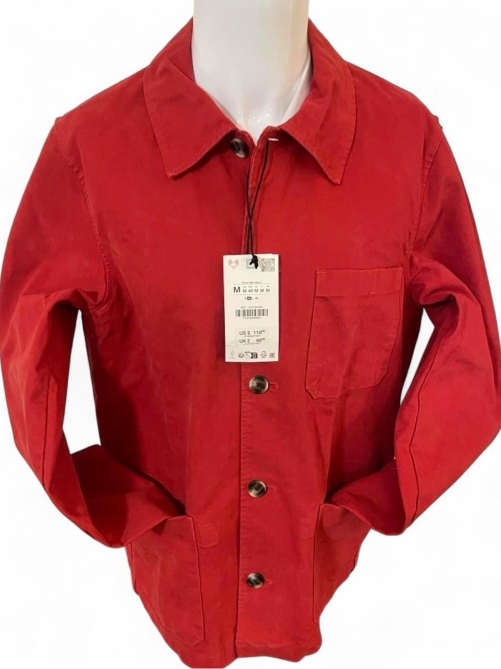Zara Red Men's Lightweight Button-Up Shirt Jacket